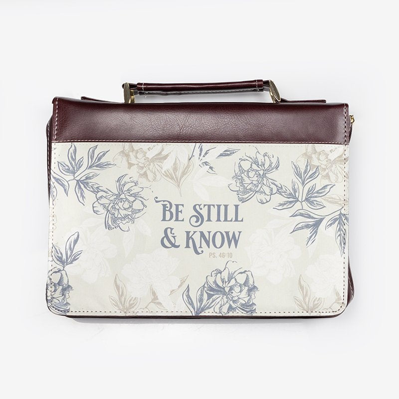CAG BBC722 : BBXL722 BIBLE COVER FASHION BURGUNDY/TAN FLORAL PRINTED BE STILL & KNOW PS. 46:10