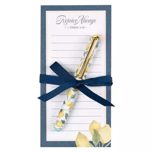 CAG FN059 REJOICE ALWAYS LEMON MAGNETIC NOTEPAD WITH PEN SET - 1 THESSALONIANS 5:16