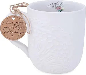 LCP 18458 MUG LACE TEXTURED JOYFUL WHITE 16 OZ