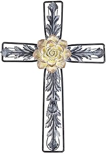 DIC MWC-384 METAL WALL CROSS WITH RESIN FLOWER 18.5"