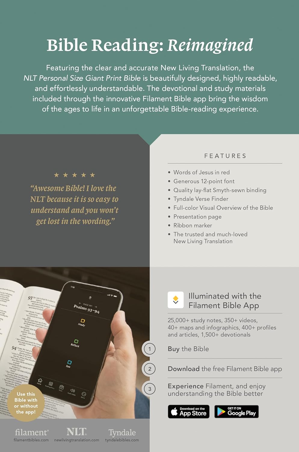 NLT BIBLE PERSONAL SZ GIANT PRINT BLACK/ONYXFILAMENT ENABLED