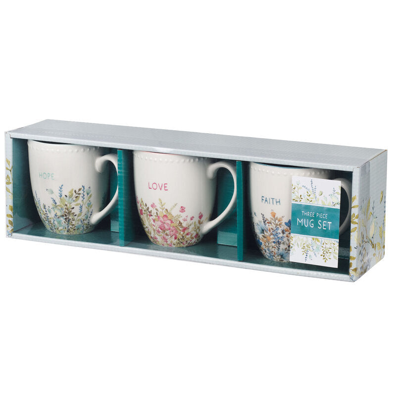CAG MUGS51 FAITH HOPE AND LOVE PETITE FLORAL MUG SET