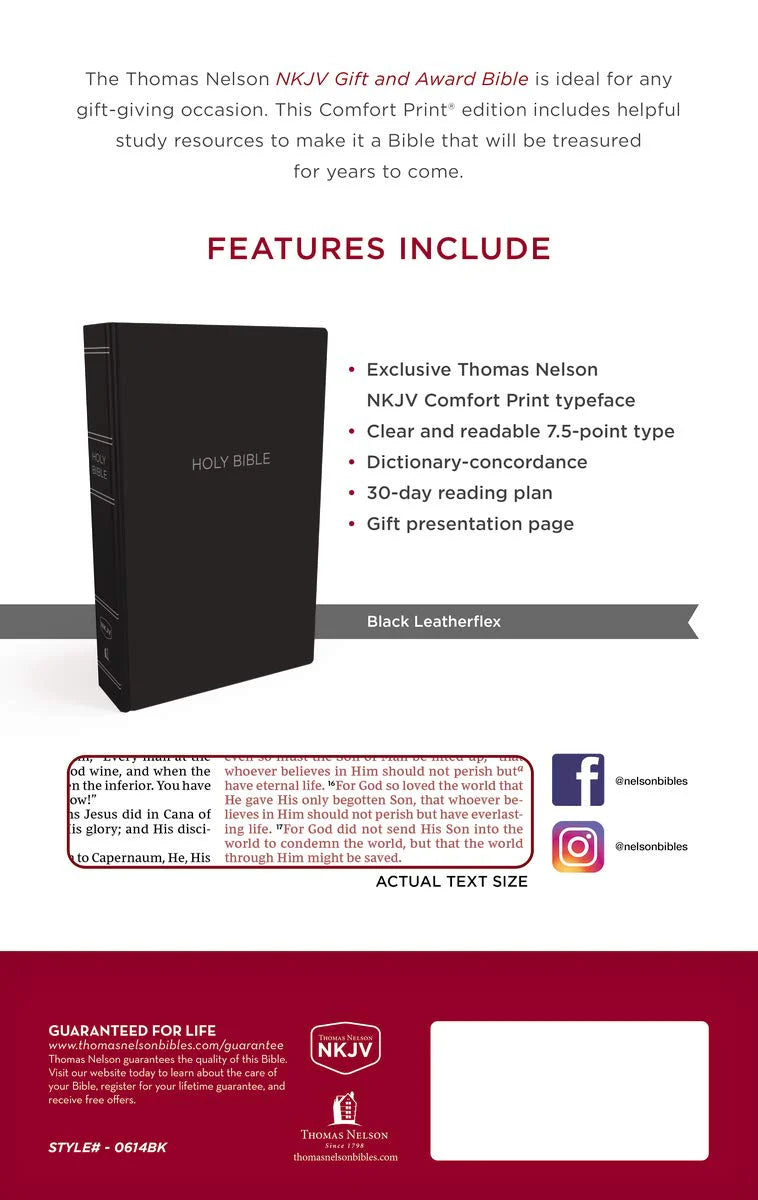 NKJV TN GIFT & AWARD BIBLE RLE LL STD PRT BLACK