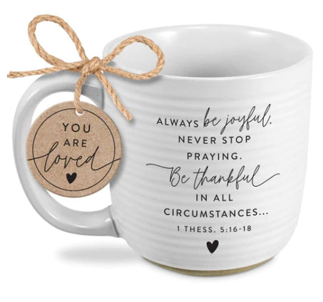 LCP 18453 CERAMIC MUG TEXTURED RAW BOTTOM HOH BE JOYFUL