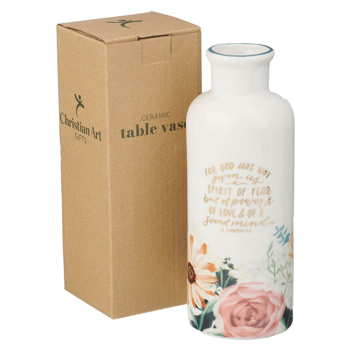 CAG HK029 TABLE VASE GOD HAS NOT GIVEN US A SPIRIT OF FEAR 1 TIM. 1:7