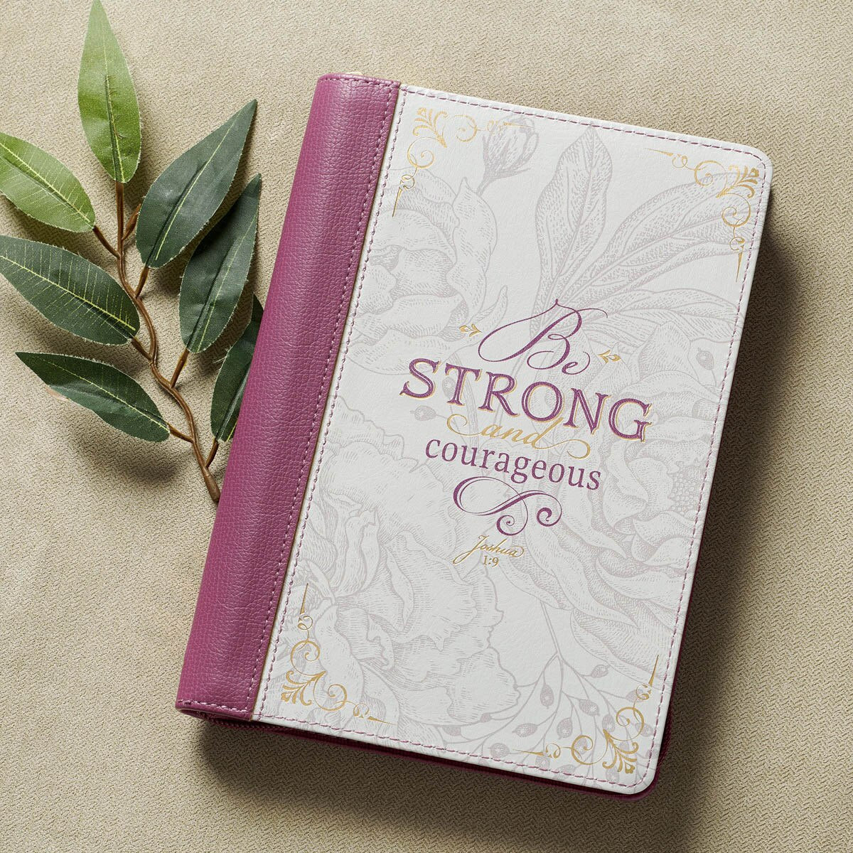 CAG JL678 JOURNAL CLASSIC ZIP PLUM/WHITE FLORAL PRINTED STRONG & COURAGEOUS JOSH. 1:9