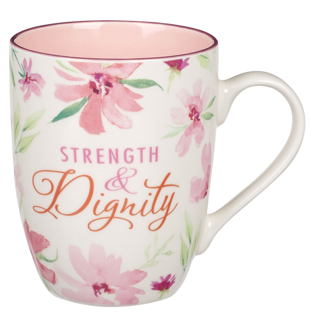 CAG MUG1055 MUG PINK FLORAL STRENGTH & DIGNITY PR