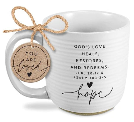 LCP 18453 CERAMIC MUG TEXTURED RAW BOTTOM HOH HOPE