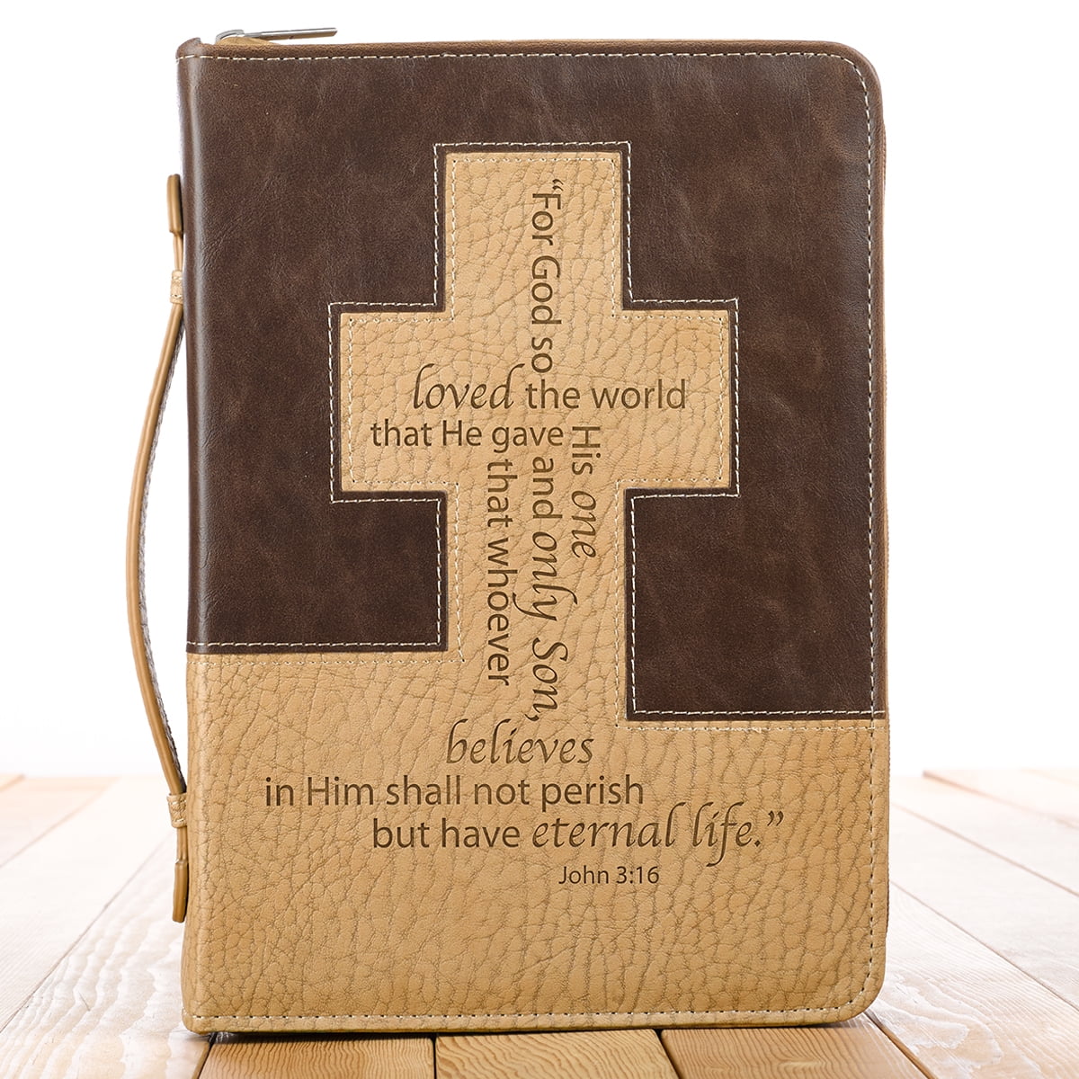 CAG BBL347 BIBLE COVER LUXL BROWN-TAN LG