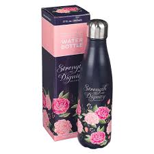 CAG FLS089 STRENGTH AND DIGNITY PINK ROSE STAINLESS STEEL WATER BOTTLE - PROVERBS 31:25