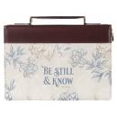 CAG BBC722 : BBL722 BIBLE COVER FASHION BURGUNDY/TAN FLORAL PRINTED BE STILL & KNOW PS. 46:10