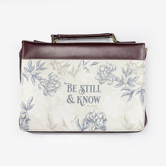 CAG BBC722 : BBXL722 BIBLE COVER FASHION BURGUNDY/TAN FLORAL PRINTED BE STILL & KNOW PS. 46:10