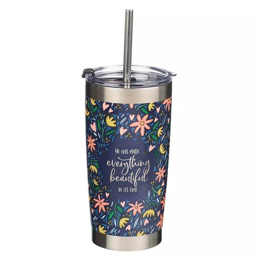 CAG SMUG200 MUG SS TRAVEL NAVY FLORAL EVERYTHING BEAUTIFUL ECCL. 3:11