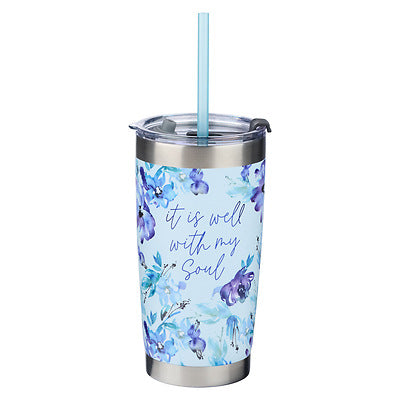 SMUG224 SSTEEL TRAVEL MUG w STRAW IT IS WELL WITH MY SOUL