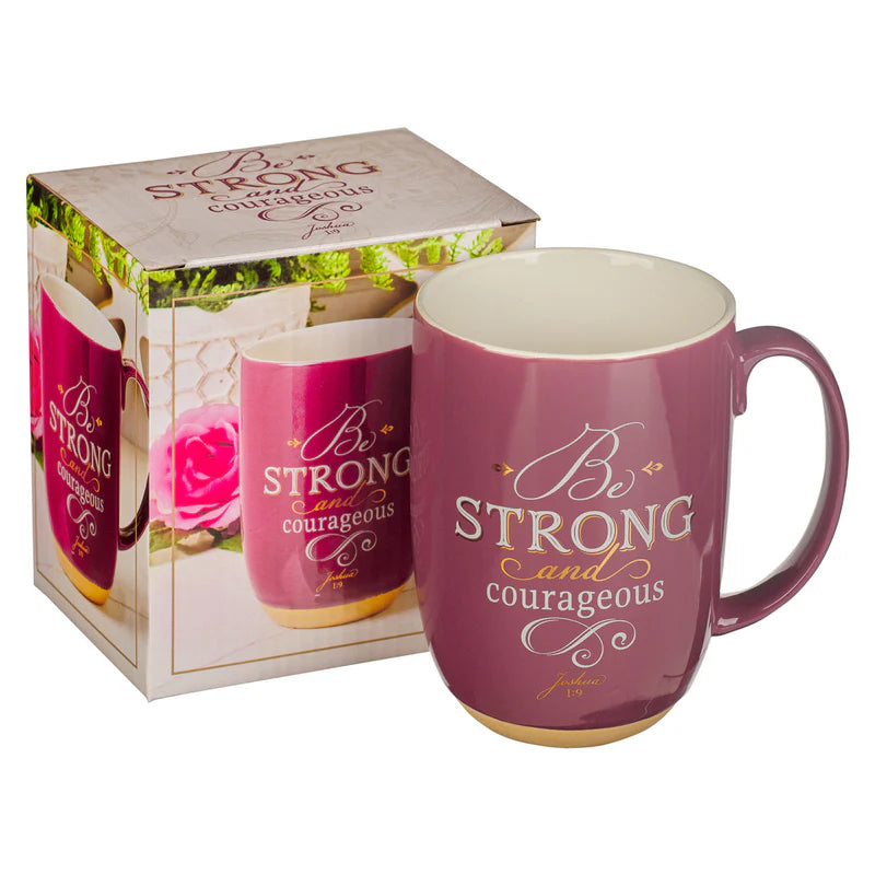 CAG MUG950 BE STRONG AND COURAGEOUS PINK CERAMIC COFFEE MUG WITH EXPOSED CLAY BASE - JOSHUA 1:9