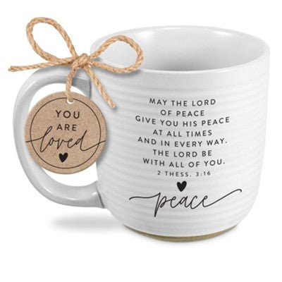 LCP 18459 CERAMIC MUG TEXTURED RAW BOTTOM HOH PEACE