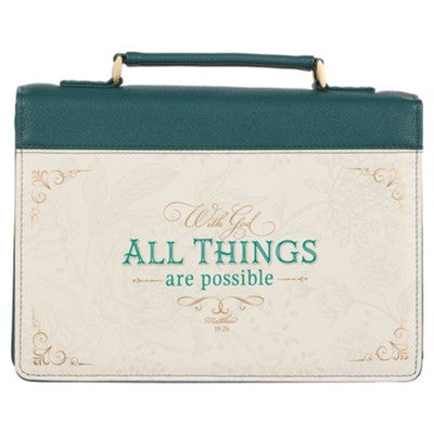 CAG BBC767 : BBL767 BIBLE COVER FASHION TEAL WITH GOD ALL THINGS MATT. 19:26