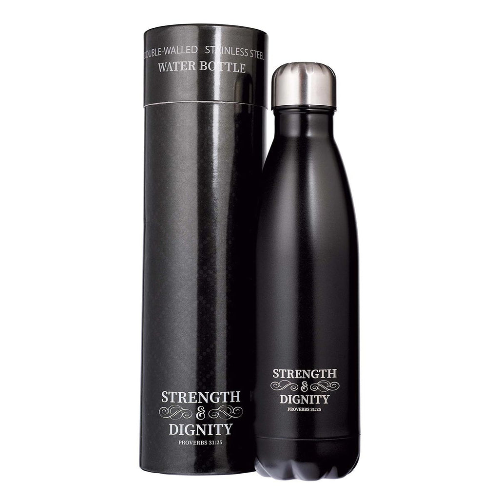CAG FLS047 WATER BOTTLE SS BLACK STRENGTH & DIGNIT