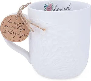 LCP 18457 MUG LACE TEXTURED LOVED WHITE 16 OZ