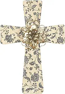 DIC MWC-398 METAL WALL CROSS WITH WOOD FLOWER
