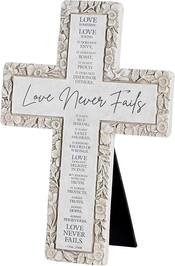 DIC TTCR-2003 TABLETOP FLORAL CROSS LOVE NEVER FAILS
