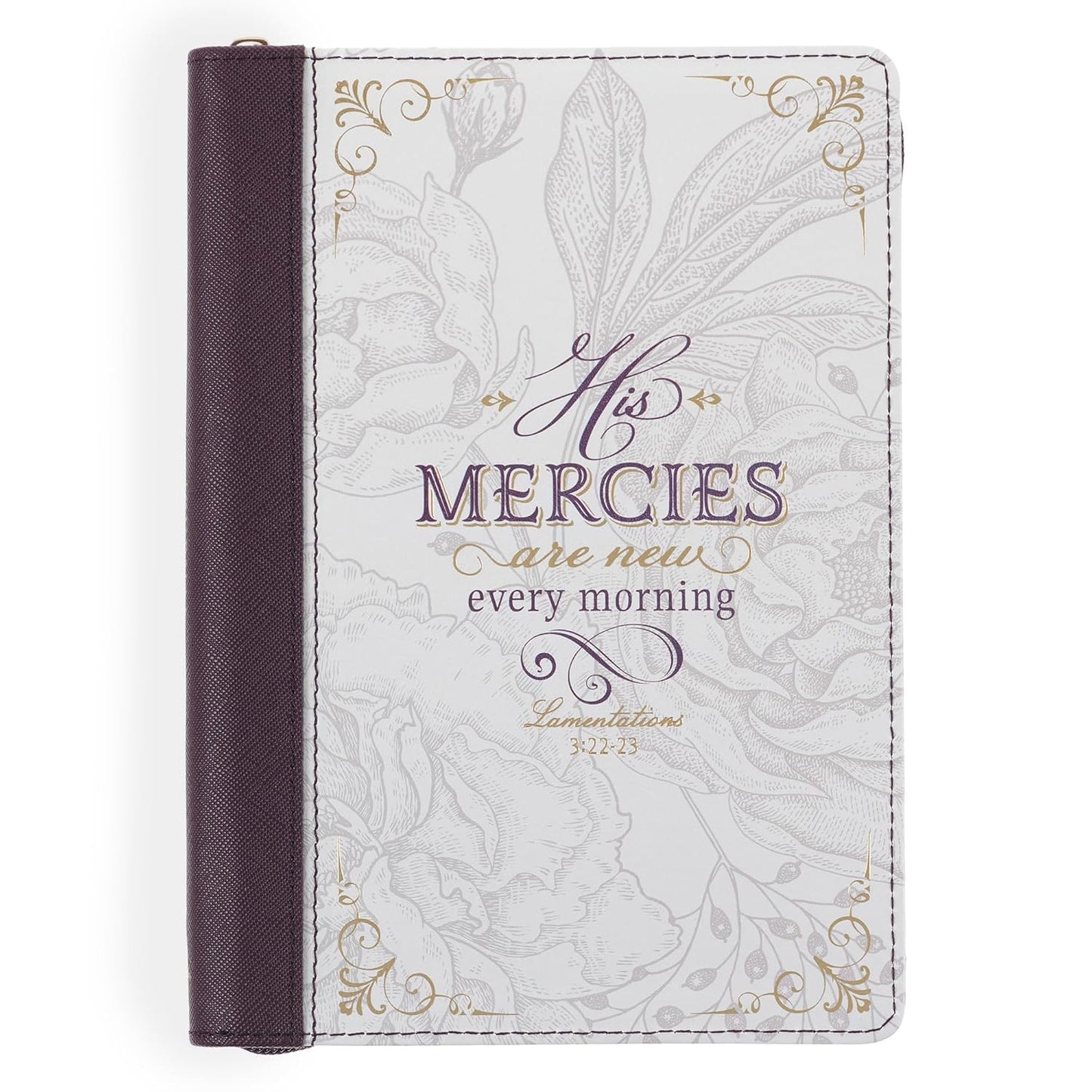 CAG JL677 JOURNAL  CLASSIC  ZIP  PURPLE/WHITE  FLORAL PRINTED HIS MERCIES LAM 3:22-23