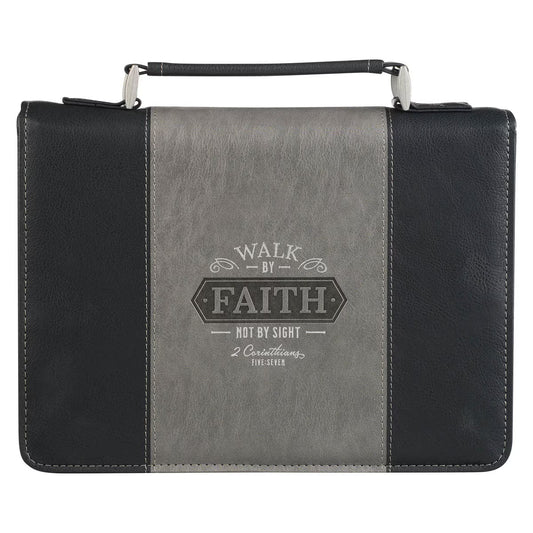 CAG BBL766 BIBLE COVER CLASSIC BLACK/GRAY WALK BY FAITH 2 COR. 5:7