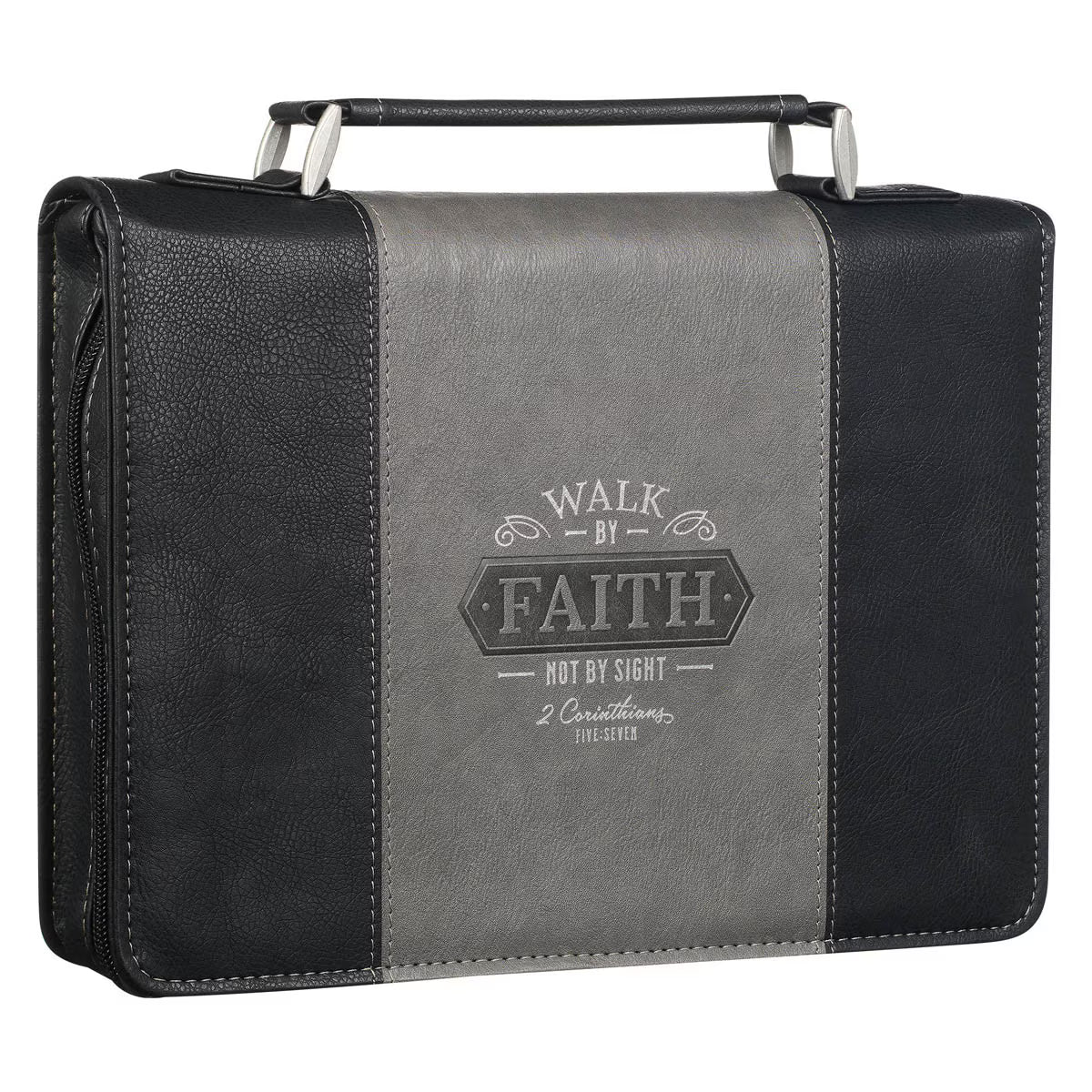 CAG BBL766 BIBLE COVER CLASSIC BLACK/GRAY WALK BY FAITH 2 COR. 5:7