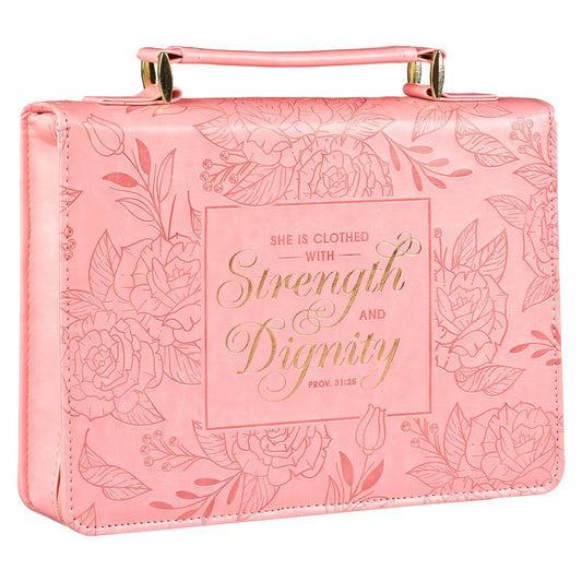 CAG BBL781 BIBLE COVER FASHION PINK FLORAL STRENGTH & DIGNITY PROV. 31:25