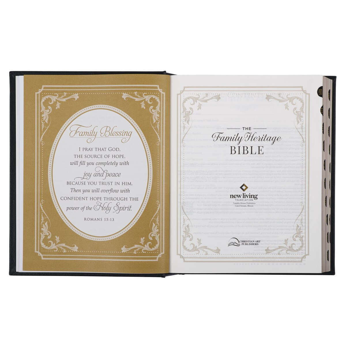 CAG FHB001 NLT, THE FAMILY HERITAGE BIBLE FULL GRAIN LEATHER HARDCOVER, BLACK