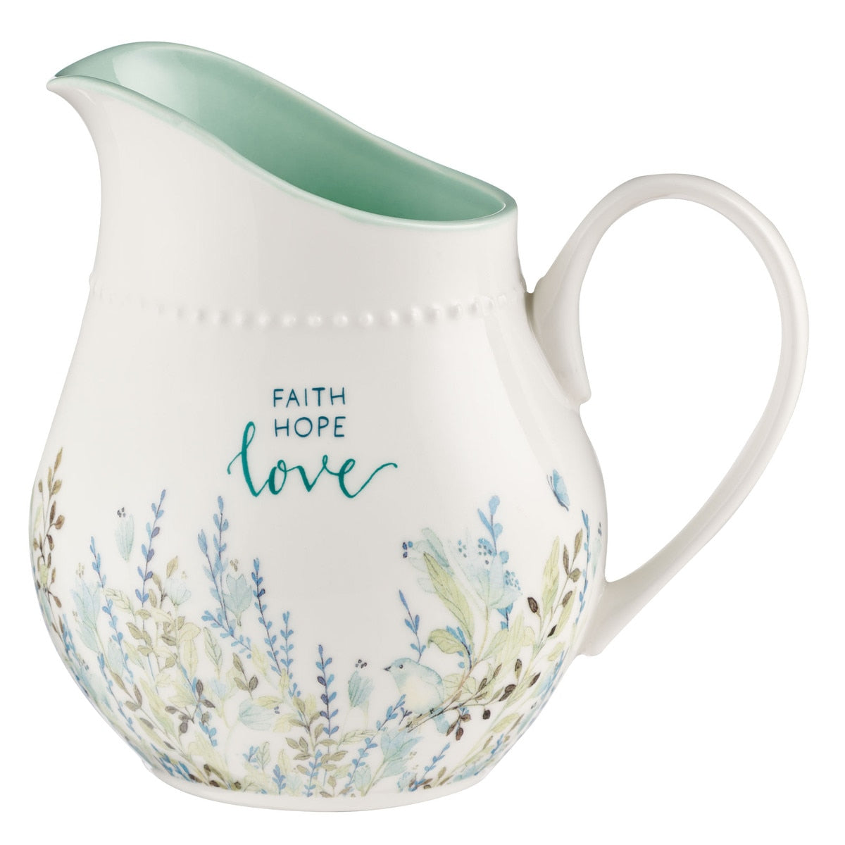CAG HK011 PITCHER TEAL FAITH HOPE LOVE FLORAL