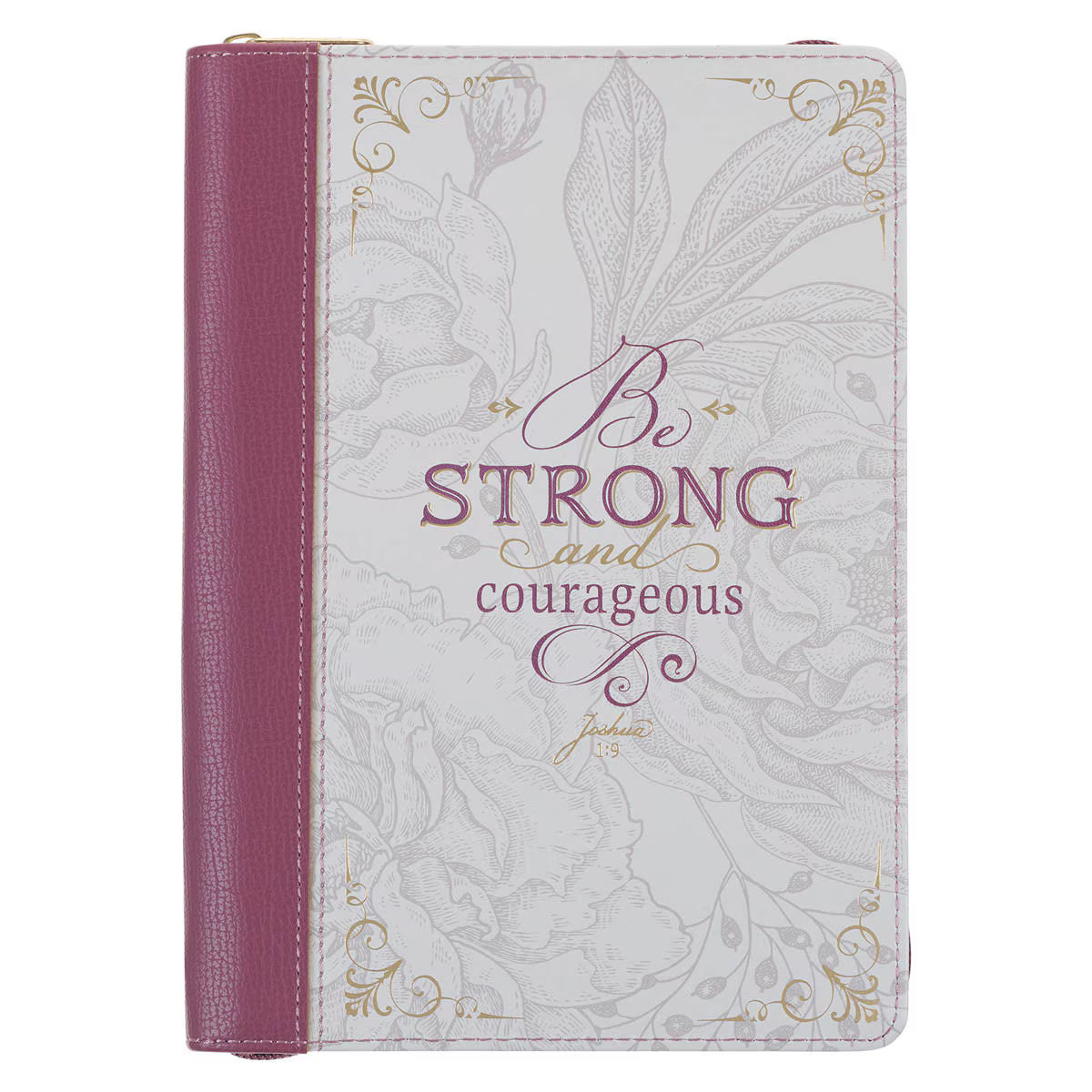 CAG JL678 JOURNAL  CLASSIC  ZIP  PLUM/WHITE  FLORAL PRINTED STRONG & COURAGEOUS JOSH. 1:9