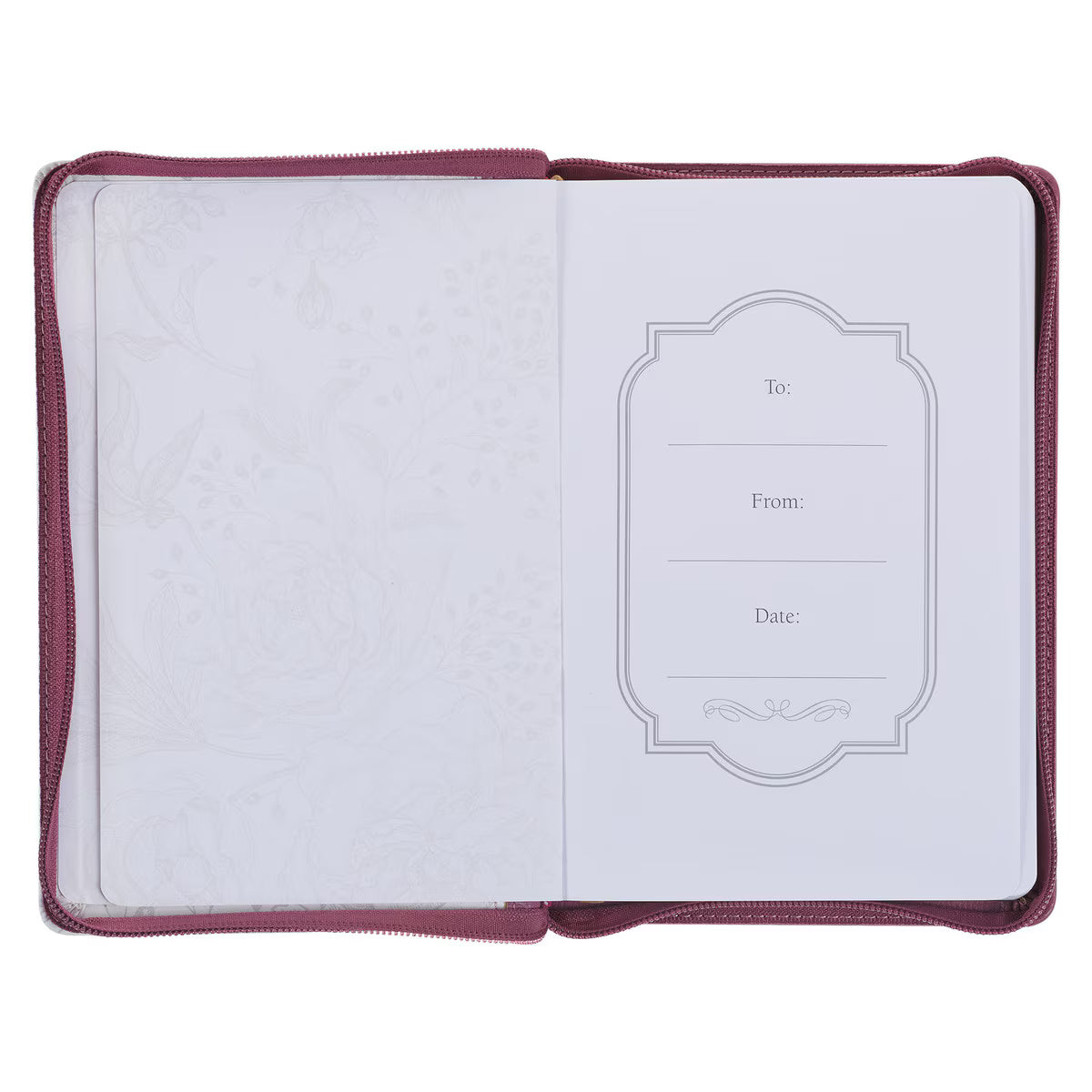 CAG JL678 JOURNAL  CLASSIC  ZIP  PLUM/WHITE  FLORAL PRINTED STRONG & COURAGEOUS JOSH. 1:9
