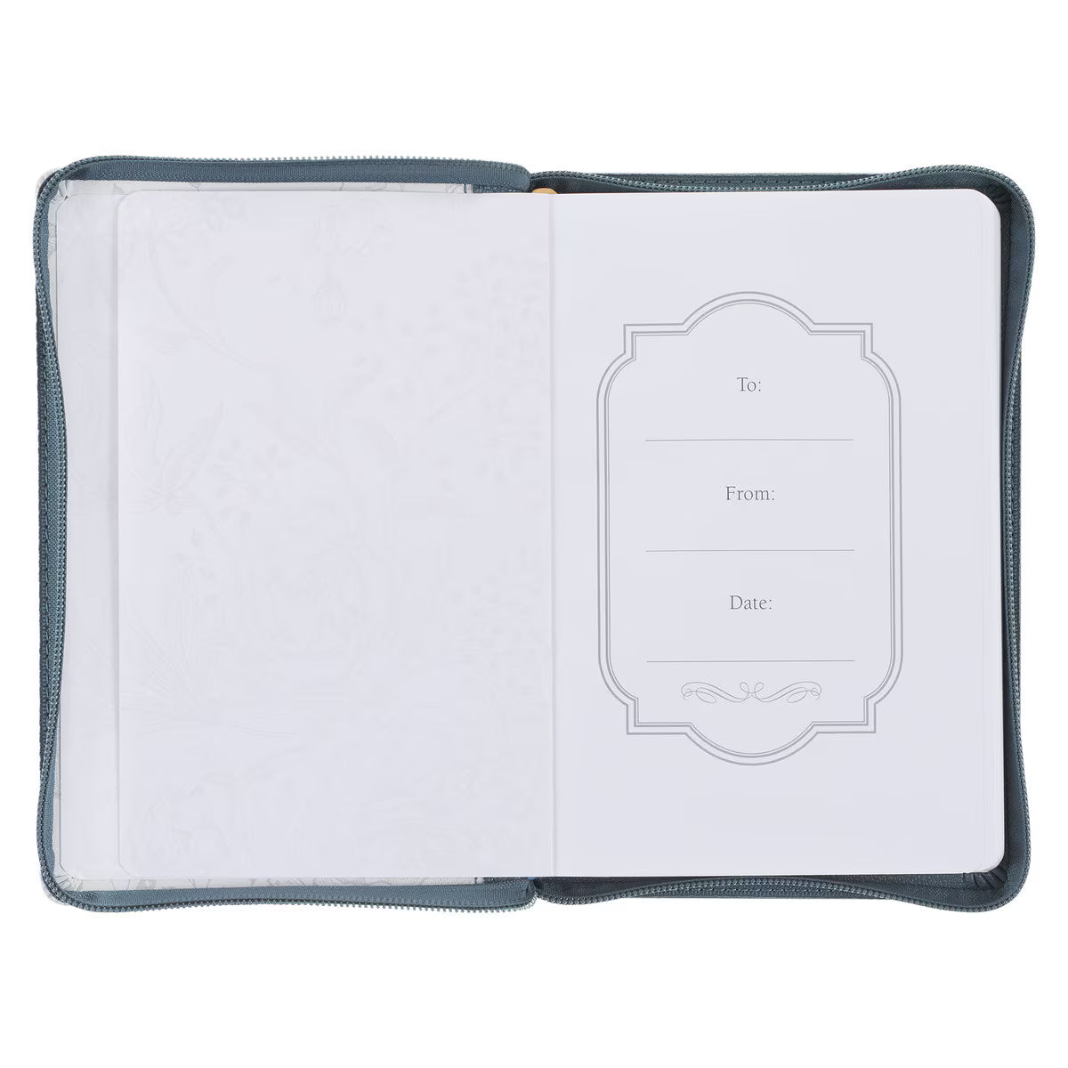 CAG JL683 JOURNAL  CLASSIC  ZIP  TEAL/WHITE  FLORAL PRINTED WITH GOD ALL THINGS MATT. 19:26