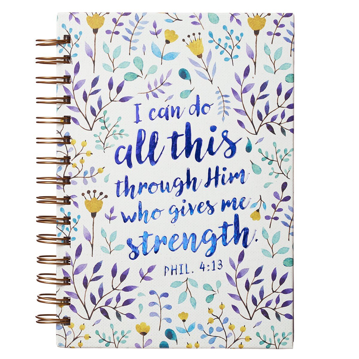 CAG JLW044 JOURNAL SPIRAL-BOUND PURPLE/WHITE FLORAL I CAN DO ALL THIS PHIL. 4:13