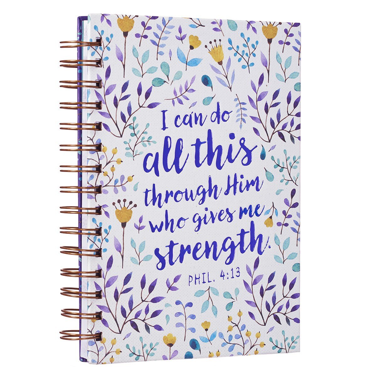 CAG JLW044 JOURNAL SPIRAL-BOUND PURPLE/WHITE FLORAL I CAN DO ALL THIS PHIL. 4:13