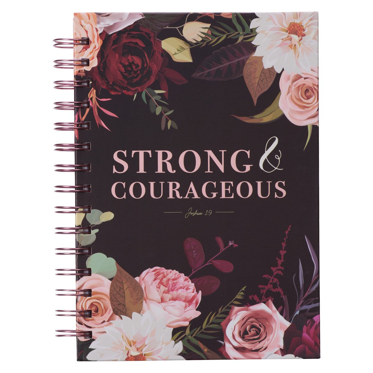 CAG JLW127 JOURNAL SPIRAL-BOUND BLACK FLORAL STRONG & COURAGEOUS JOSH. 1:9
