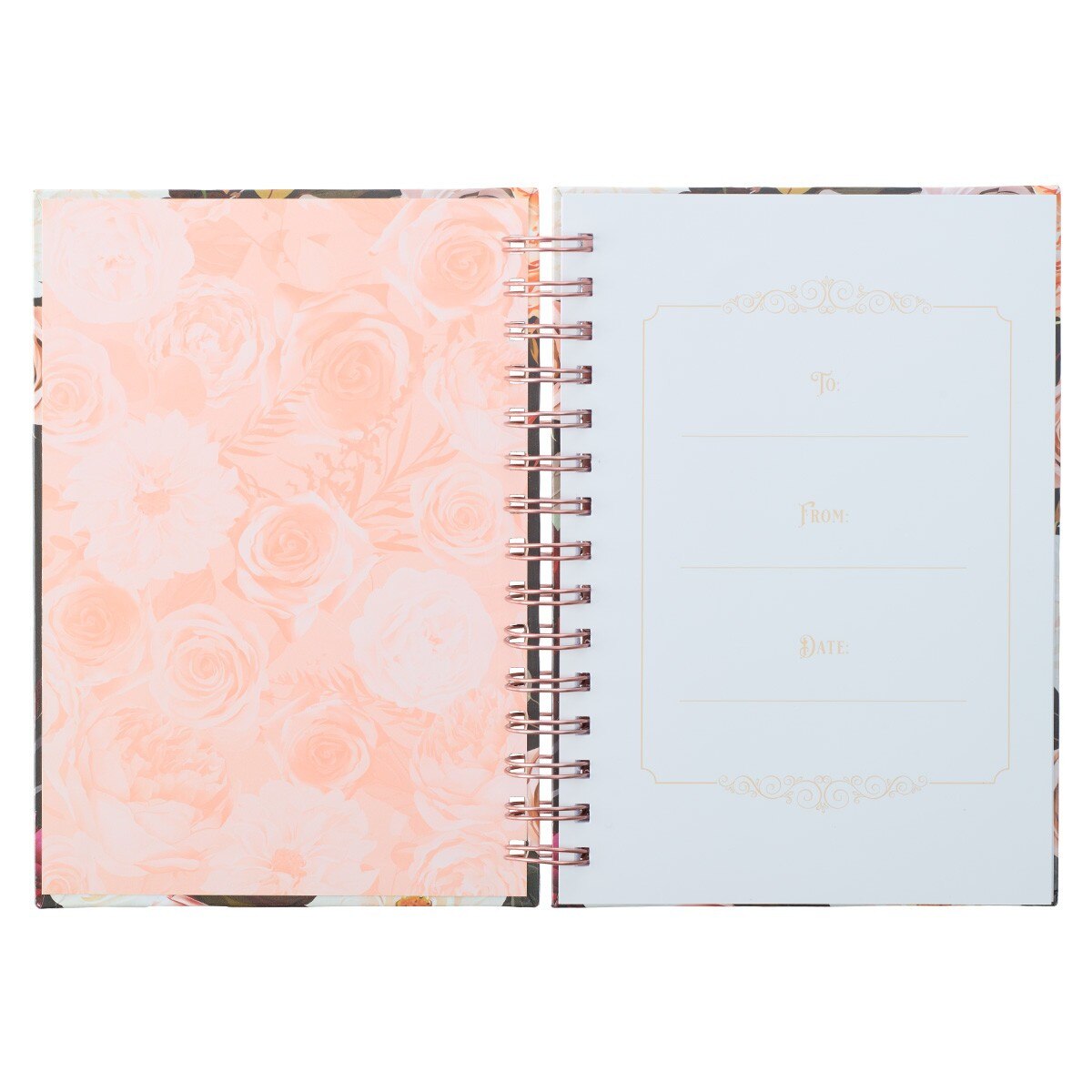 CAG JLW127 JOURNAL SPIRAL-BOUND BLACK FLORAL STRONG & COURAGEOUS JOSH. 1:9