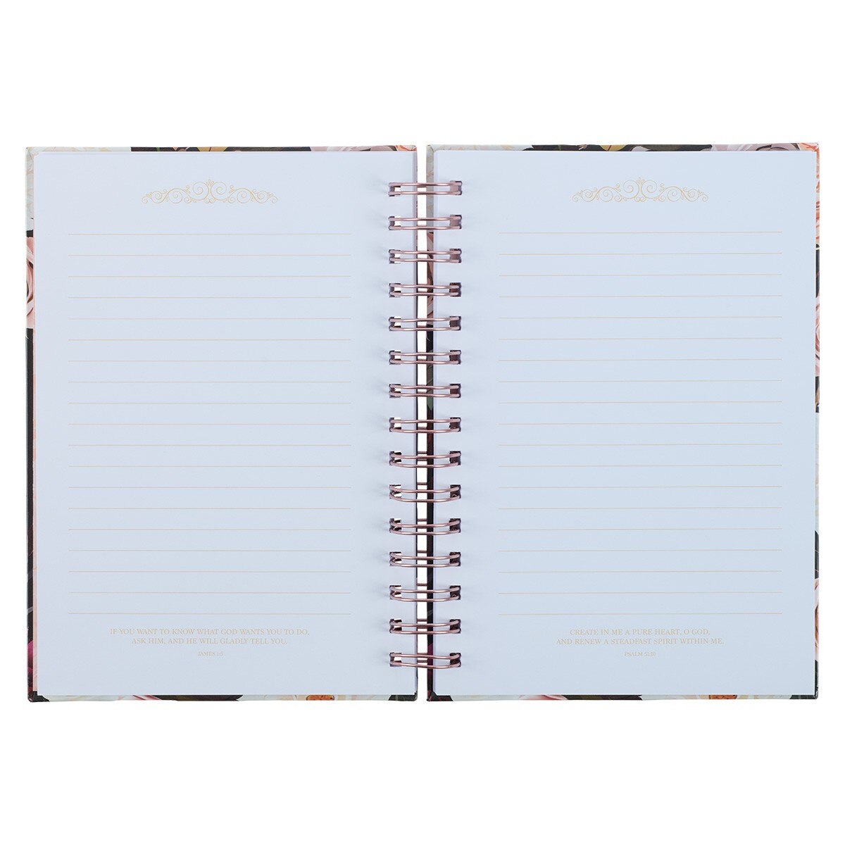 CAG JLW127 JOURNAL SPIRAL-BOUND BLACK FLORAL STRONG & COURAGEOUS JOSH. 1:9