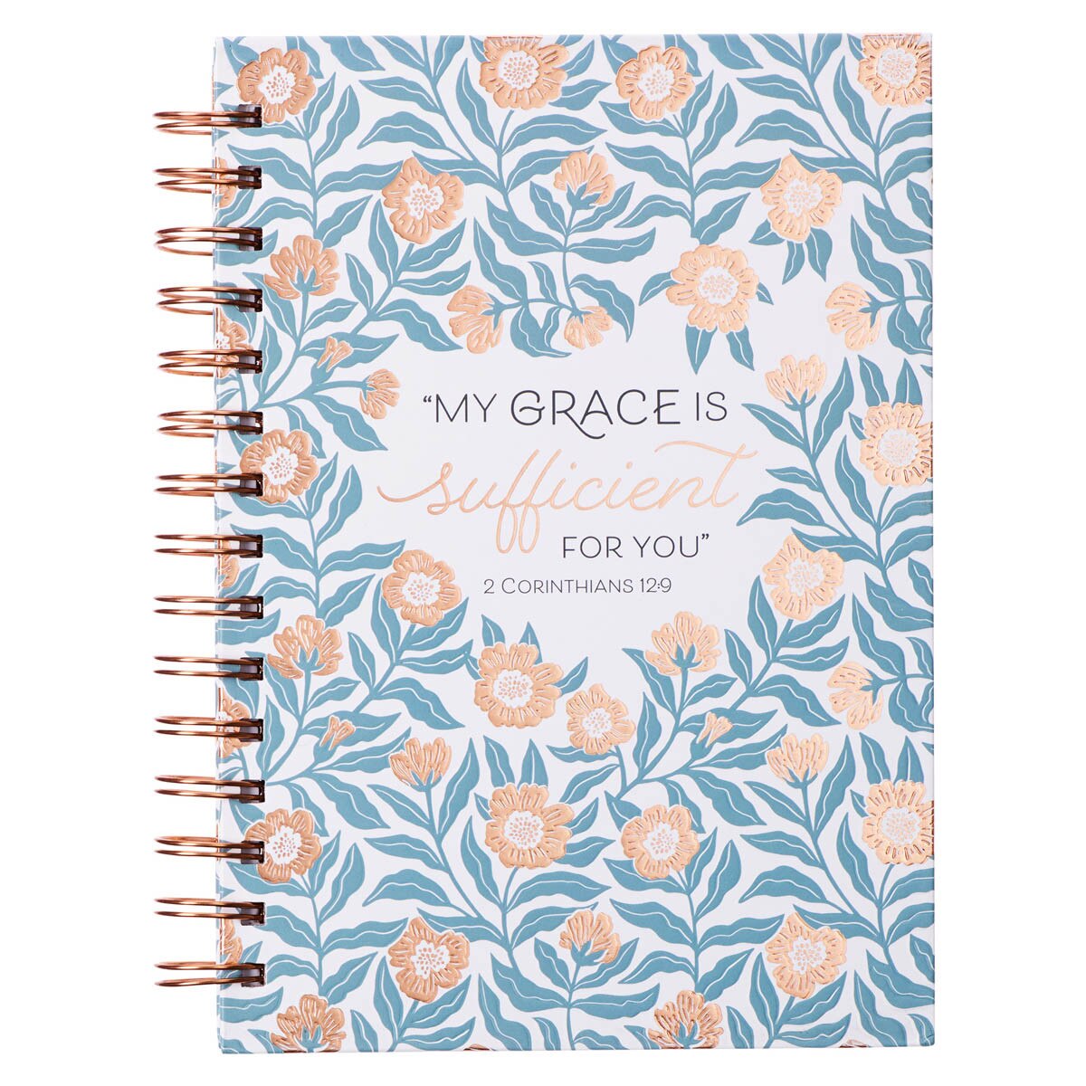 CAG JLW133 JOURNAL SPIRAL-BOUND WHITE/TEAL/GOLD MY GRACE 2 COR. 12:9