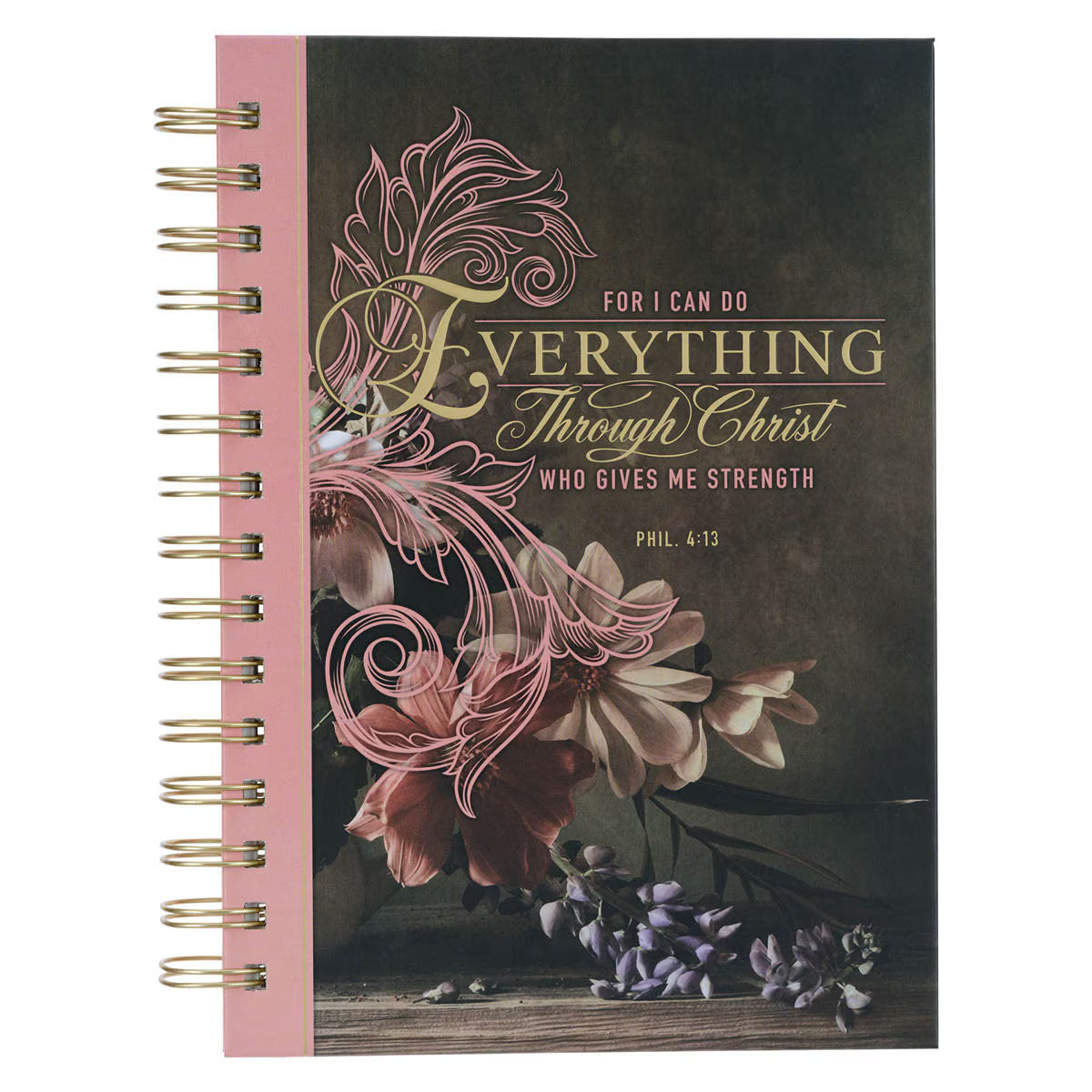 CAG JLW150 JOURNAL    SPIRAL-BOUND    PINK    FLORAL EVERYTHING THROUGH CHRIST PHIL. 4:13