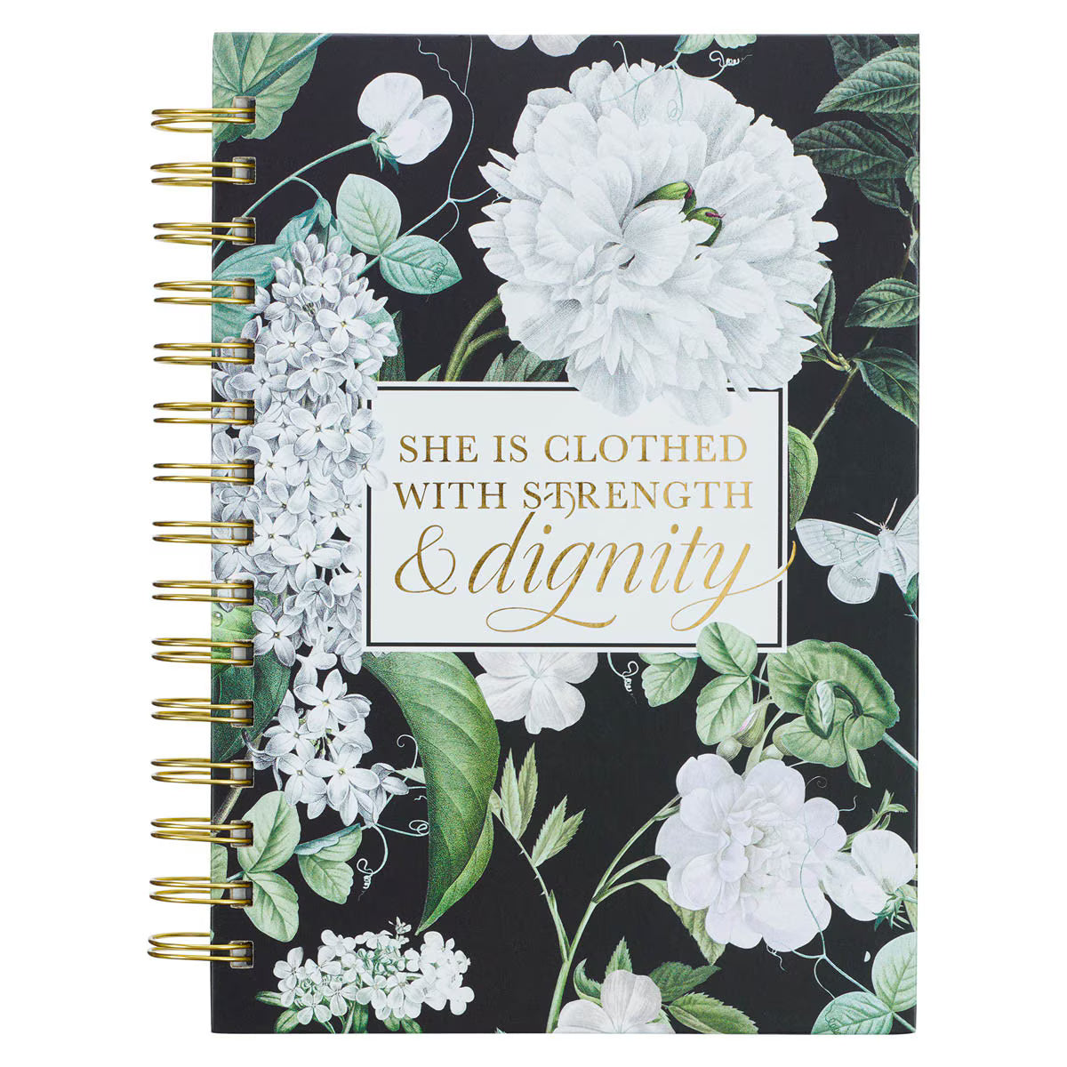 CAG JLW165 JOURNAL SPIRAL-BOUND BLACK FLORAL STRENGTH & DIGNITY PROV. 31:25