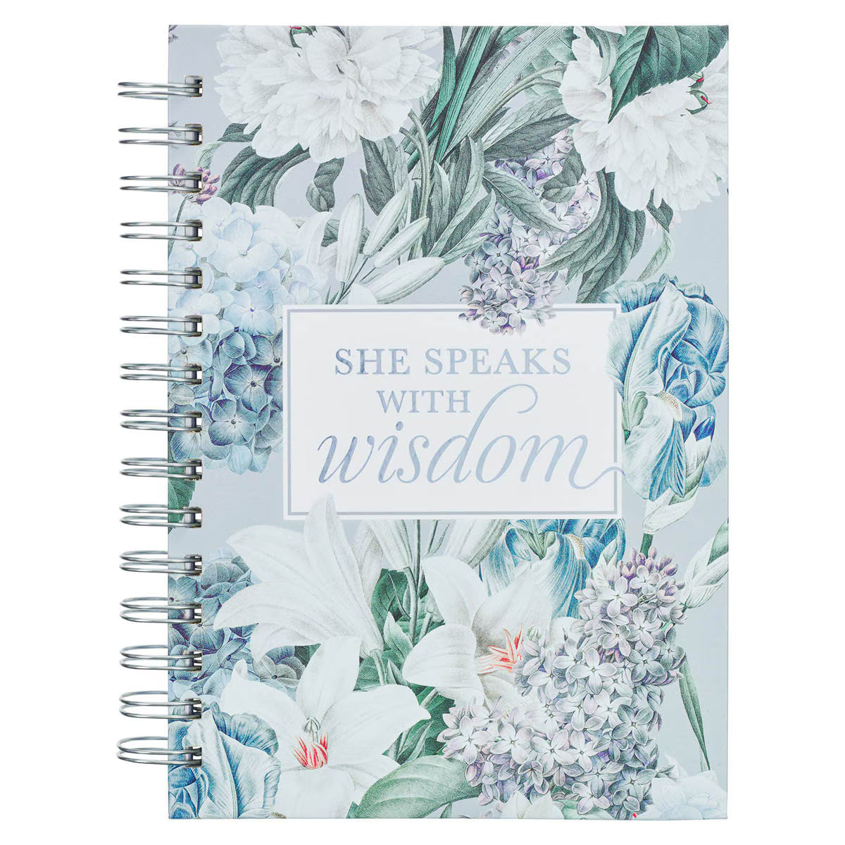 CAG JLW167 JOURNAL  SPIRAL-BOUND  BLUE  FLORAL  SHE SPEAKS WITH WISDOM PROV. 31:26