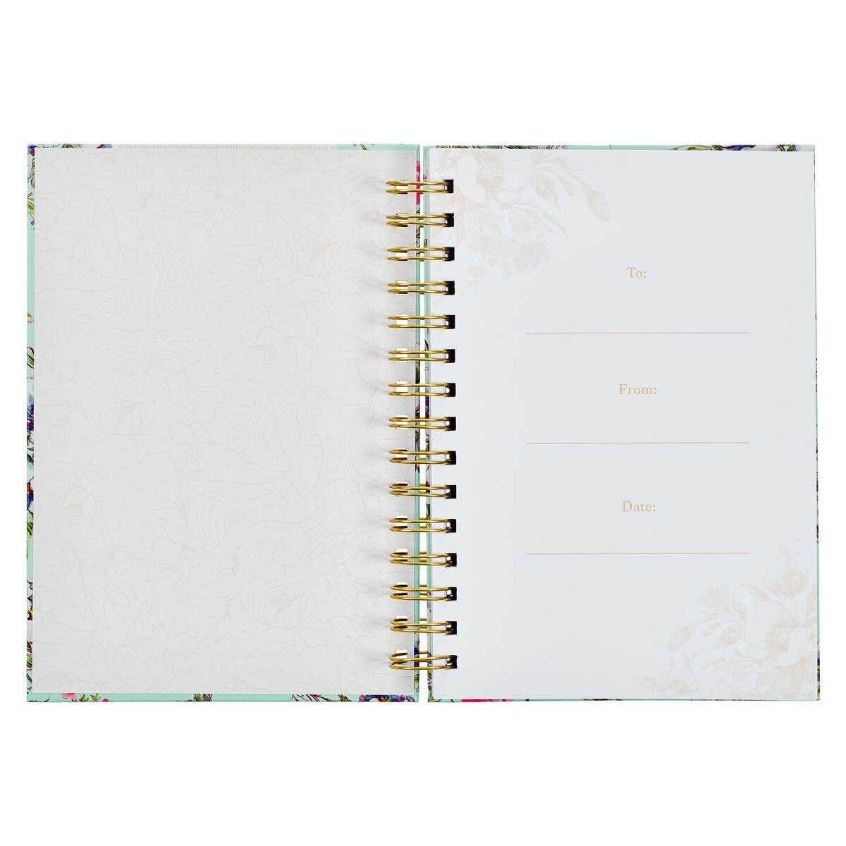 CAG JLW169 JOURNAL  SPIRAL-BOUND  CREAM/MINT  FLORAL GIVE THANKS PS. 107:1