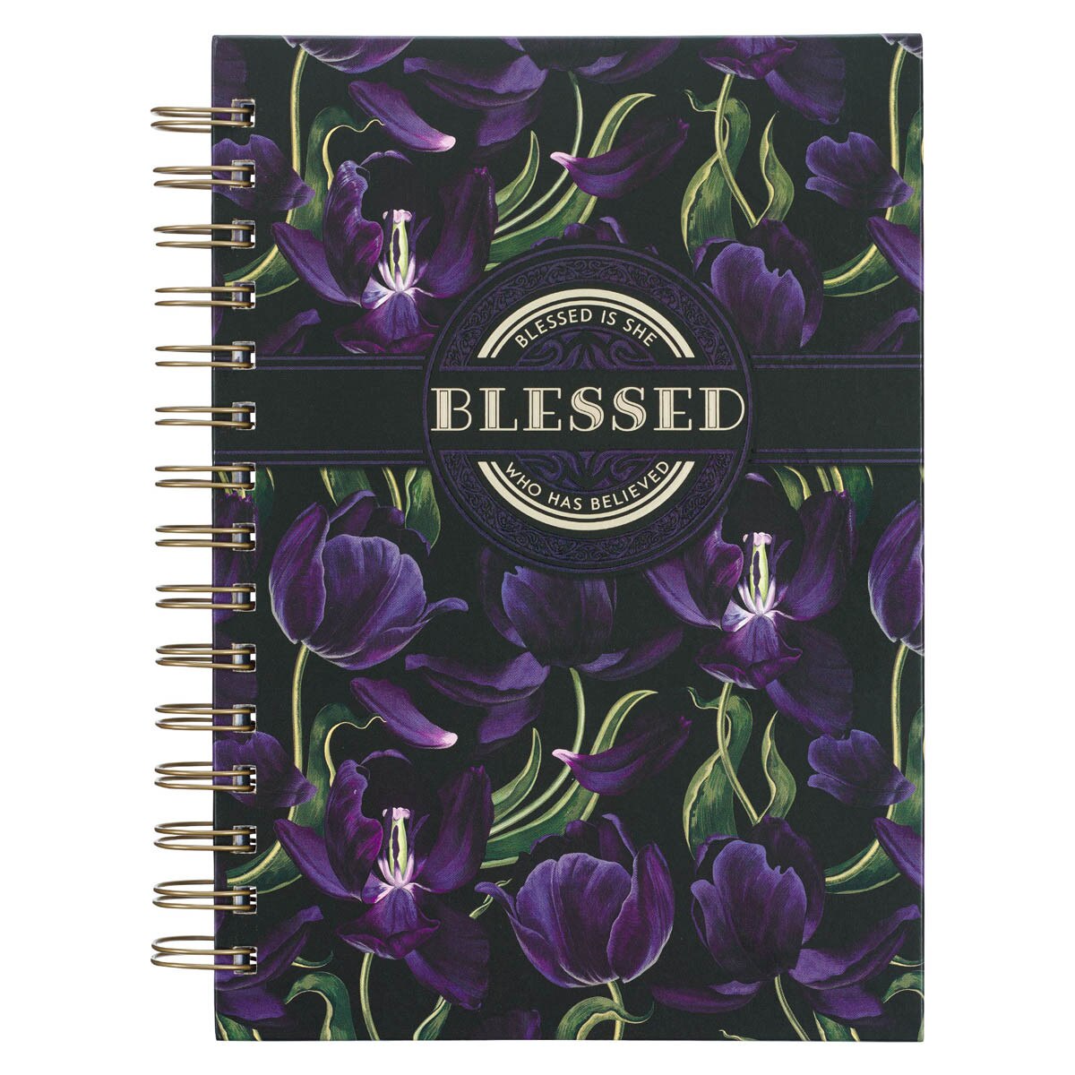 CAG JLW170 JOURNAL  SPIRAL-BOUND  BLACK/PURPLE  FLORAL BLESSED LUKE 1:45
