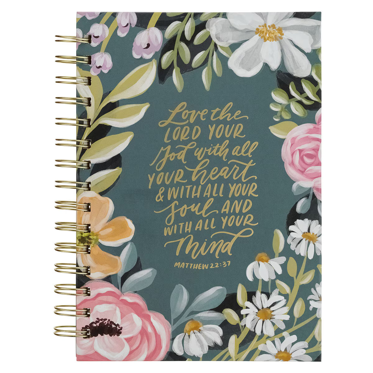 CAG JLW232 JOURNAL SPIRAL-BOUND TEAL FLORAL LOVE THE LORD MATT. 22:37