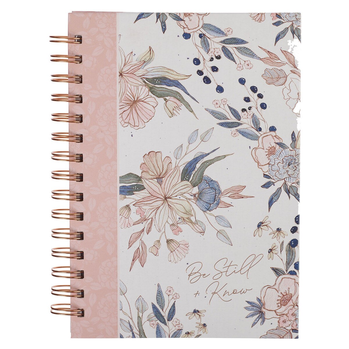CAG JLW235 JOURNAL SPIRAL-BOUND PINK BLUE FLORAL BE STILL PS. 46:10