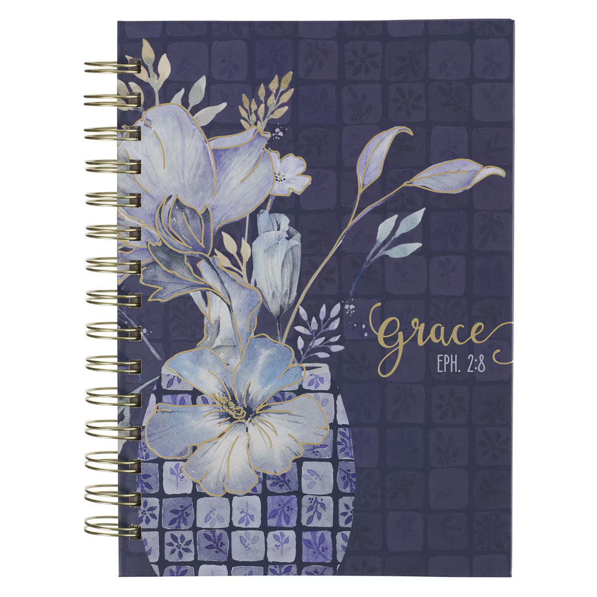 CAG JLW236 JOURNAL  SPIRAL-BOUND  BLUE  FLORAL  GRACE EPH. 2:8
