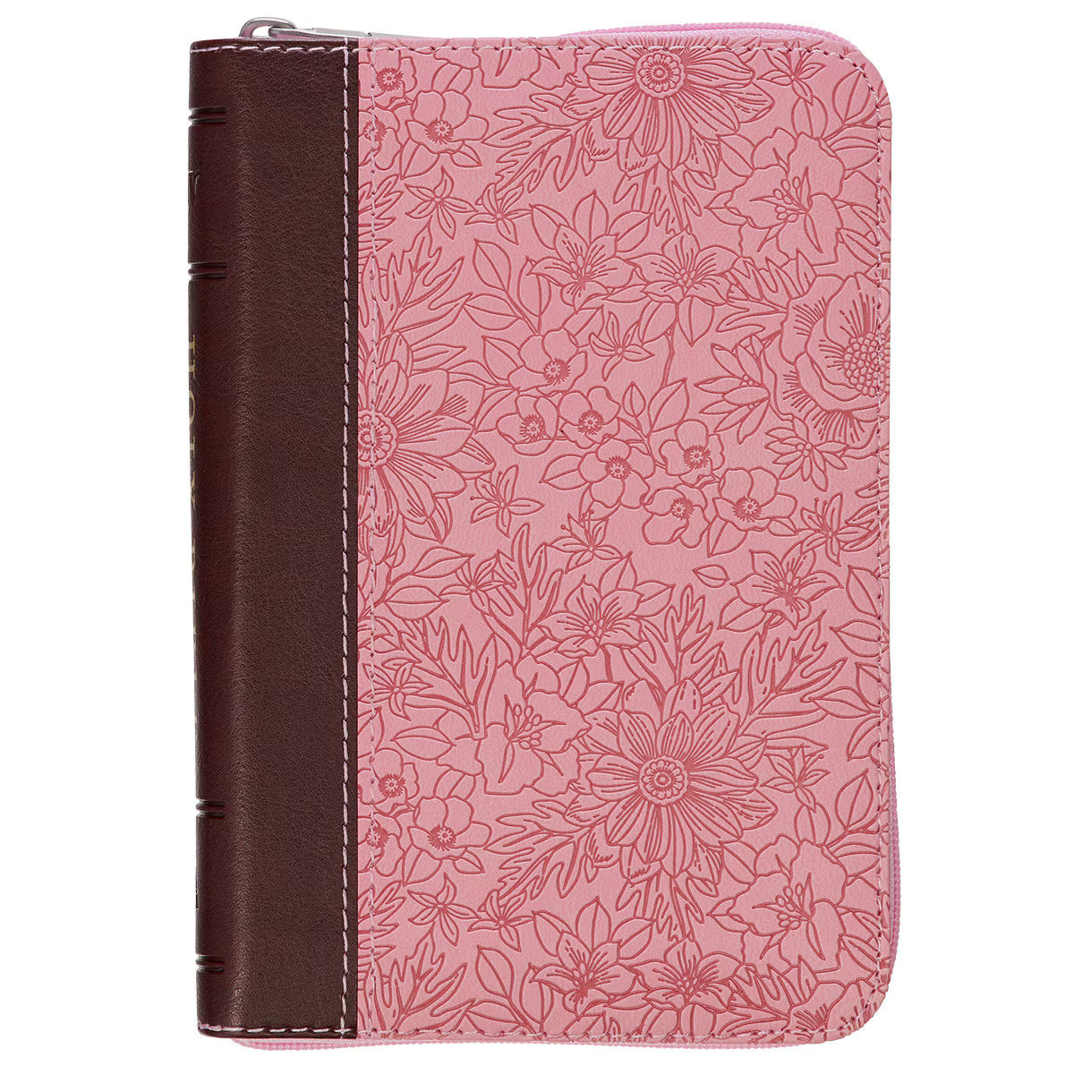 CAG KJV170 KJV BIBLE MINI POCKET FAUX LEATHER, PINK/ SADDLE TAN W/ZIPPER