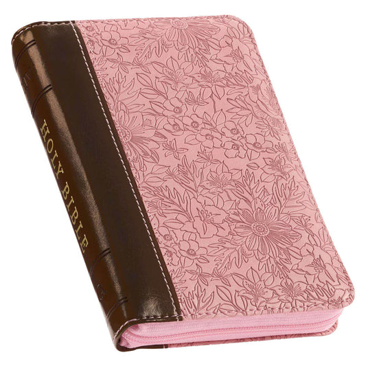 CAG KJV170 KJV BIBLE MINI POCKET FAUX LEATHER, PINK/ SADDLE TAN W/ZIPPER